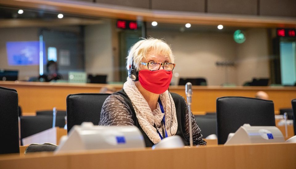 Martina Michels im Brüsseler Plenarsaal, September 2020