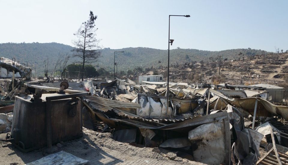 Das abgebrannte Camp Moria auf Lesbos